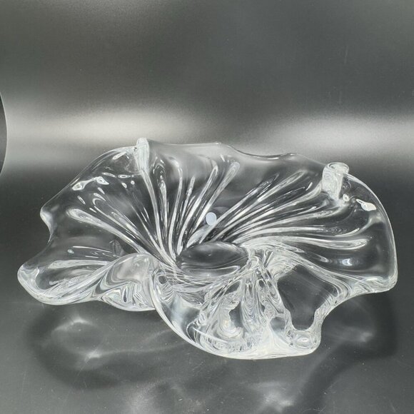 Vintage 1980s Venetian Clear Glass Dish Bowl Centerpiece Made In Italy Decor VTG - Picture 9 of 15